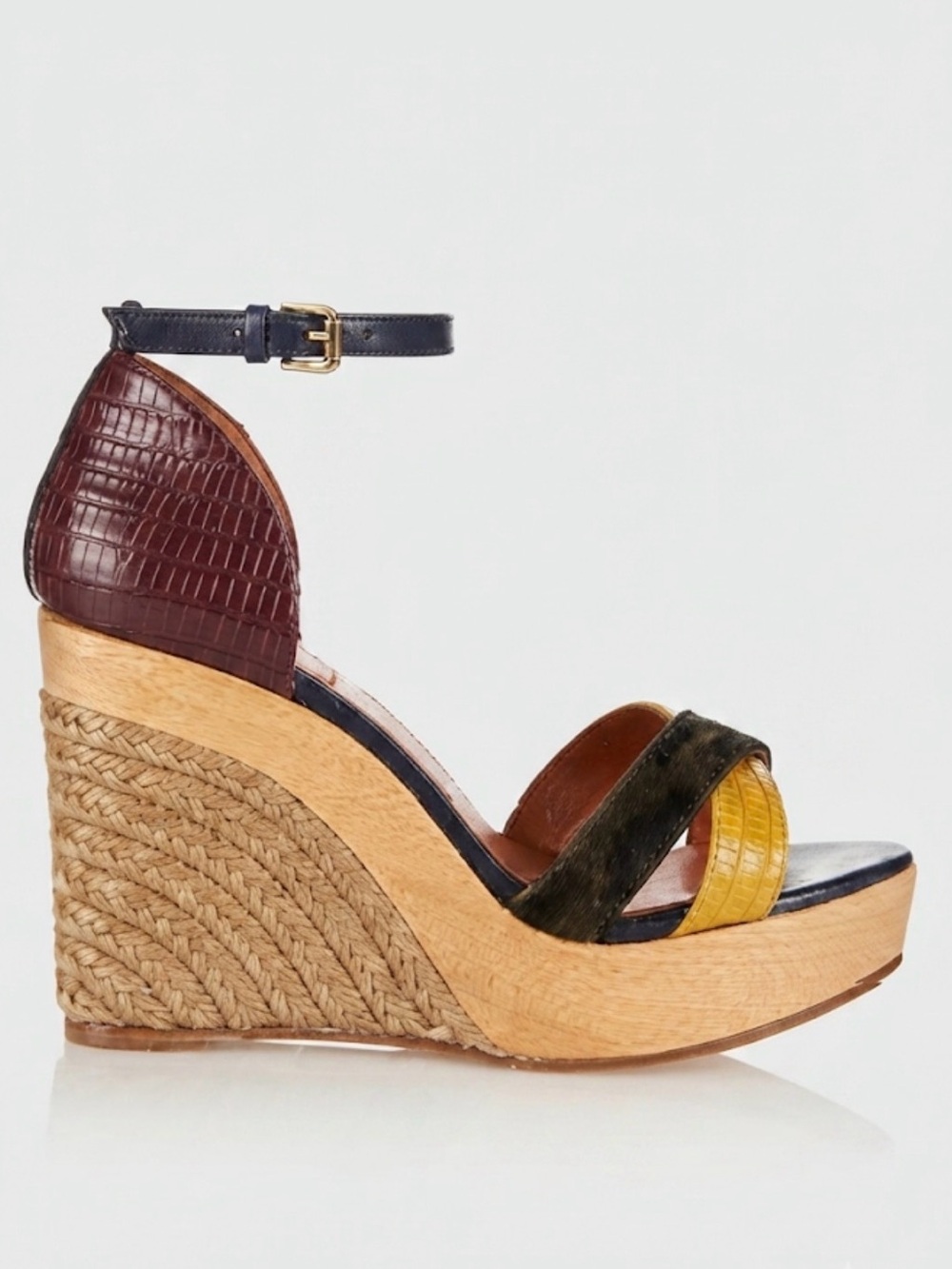 Lanvin Paris Multicolor Leather Espadrille Wedge Sandals Chic Boho Luxury 37EU